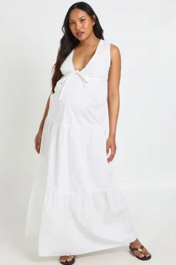 boohoo Robe Maxi Étagée De Maternité Avec Détail En Dentelle<Femme Satin Et Dentelle|Robes