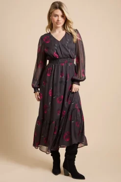Dorothy Perkins Robe Maxi Étagée En Mousseline Imprimée Rose À Manches Bouffantes Et Devant Cache-cœur<Femme Toutes Les Robes|Robes D’Automne