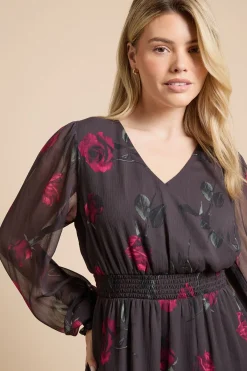Dorothy Perkins Robe Maxi Étagée En Mousseline Imprimée Rose À Manches Bouffantes Et Devant Cache-cœur<Femme Toutes Les Robes|Robes D’Automne