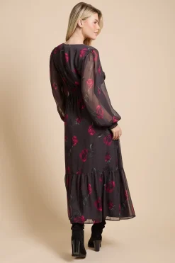 Dorothy Perkins Robe Maxi Étagée En Mousseline Imprimée Rose À Manches Bouffantes Et Devant Cache-cœur<Femme Toutes Les Robes|Robes D’Automne