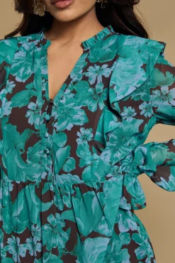 Robe Maxi Étagée En Mousseline À Volants Et Manches Longues Petite Taille
