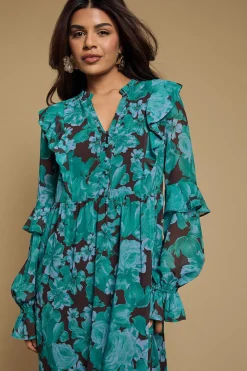 Robe Maxi Étagée En Mousseline À Volants Et Manches Longues Petite Taille