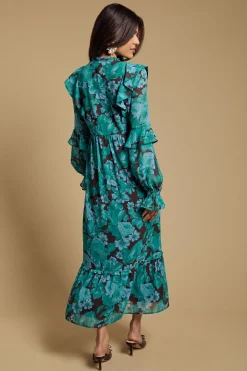 Robe Maxi Étagée En Mousseline À Volants Et Manches Longues Petite Taille