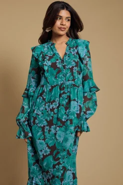 Robe Maxi Étagée En Mousseline À Volants Et Manches Longues Petite Taille