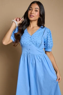Robe Maxi Étagée En Popeline À Manches Bouffantes Et Finitions En Dentelle Broderie Anglaise Petite