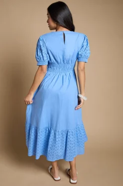 Robe Maxi Étagée En Popeline À Manches Bouffantes Et Finitions En Dentelle Broderie Anglaise Petite