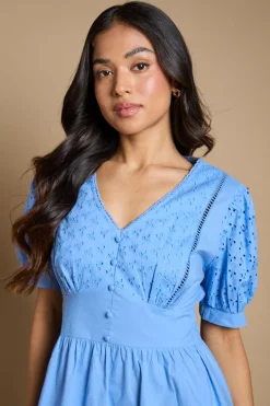 Robe Maxi Étagée En Popeline À Manches Bouffantes Et Finitions En Dentelle Broderie Anglaise Petite