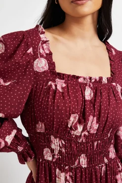Dorothy Perkins Robe Maxi Étagée Petite à Imprimé Floral avec Encolure Carrée et Manches Bouffantes<Femme Robes|Robe Invitée Mariage