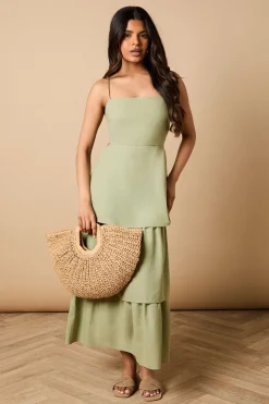 Robe Maxi Étagée Petite à Liens Dos