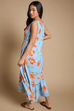 Robe Maxi Étagée À Taille Coulissée Sans Manches À Imprimé Fleuri Petite