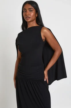 boohoo Robe Maxi Taille Basse À Détail Cape<Femme Robes De Soirée|Toutes Les Robes