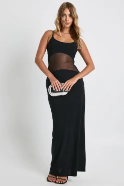 Robe Maxi Taille Basse en Maille Transparente