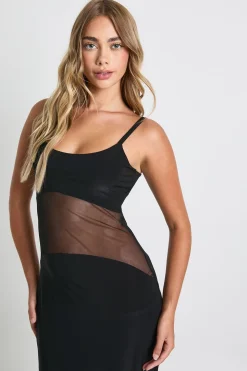 Robe Maxi Taille Basse en Maille Transparente