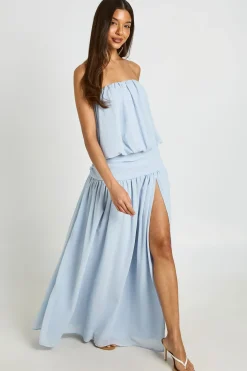 Robe Maxi Taille Basse Froncée Blouson Bandeau En Mousseline