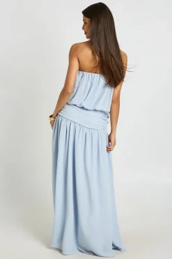 Robe Maxi Taille Basse Froncée Blouson Bandeau En Mousseline