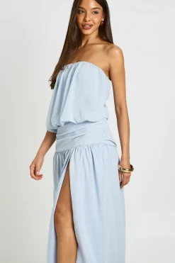 Robe Maxi Taille Basse Froncée Blouson Bandeau En Mousseline