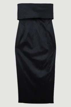 Robe Maxi Tailleur en Satin Structuré et Texturé à Bandeau, d'inspiration italienne pour grandes tailles