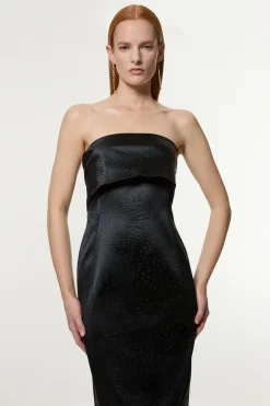 Robe Maxi Tailleur en Satin Structuré et Texturé à Bandeau, d'inspiration italienne pour grandes tailles
