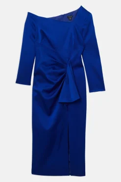 KarenMillen Robe maxi tailleur pour femmes grandes en côtes structurées italiennes à encolure asymétrique drapée<Femme Tailleurs|Robes À Manches Longues