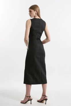 KarenMillen Robe maxi texturée, ajustée, en taffetas contrasté avec volant pour petites tailles.<Femme Tailleurs|Toutes Les Robes