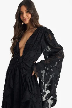 boohoo Robe maxi texturée à découpe fendue<Femme Robes À Manches Longues|Robes