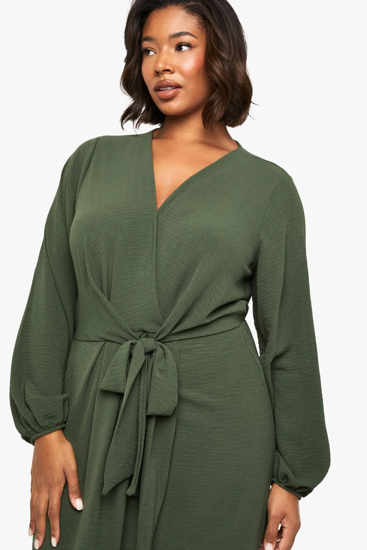 boohoo Robe maxi texturée à détails de nouage Plus<Femme Robes À Manches Longues|Robes