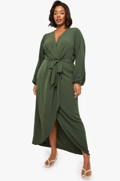 boohoo Robe maxi texturée à détails de nouage Plus<Femme Robes À Manches Longues|Robes