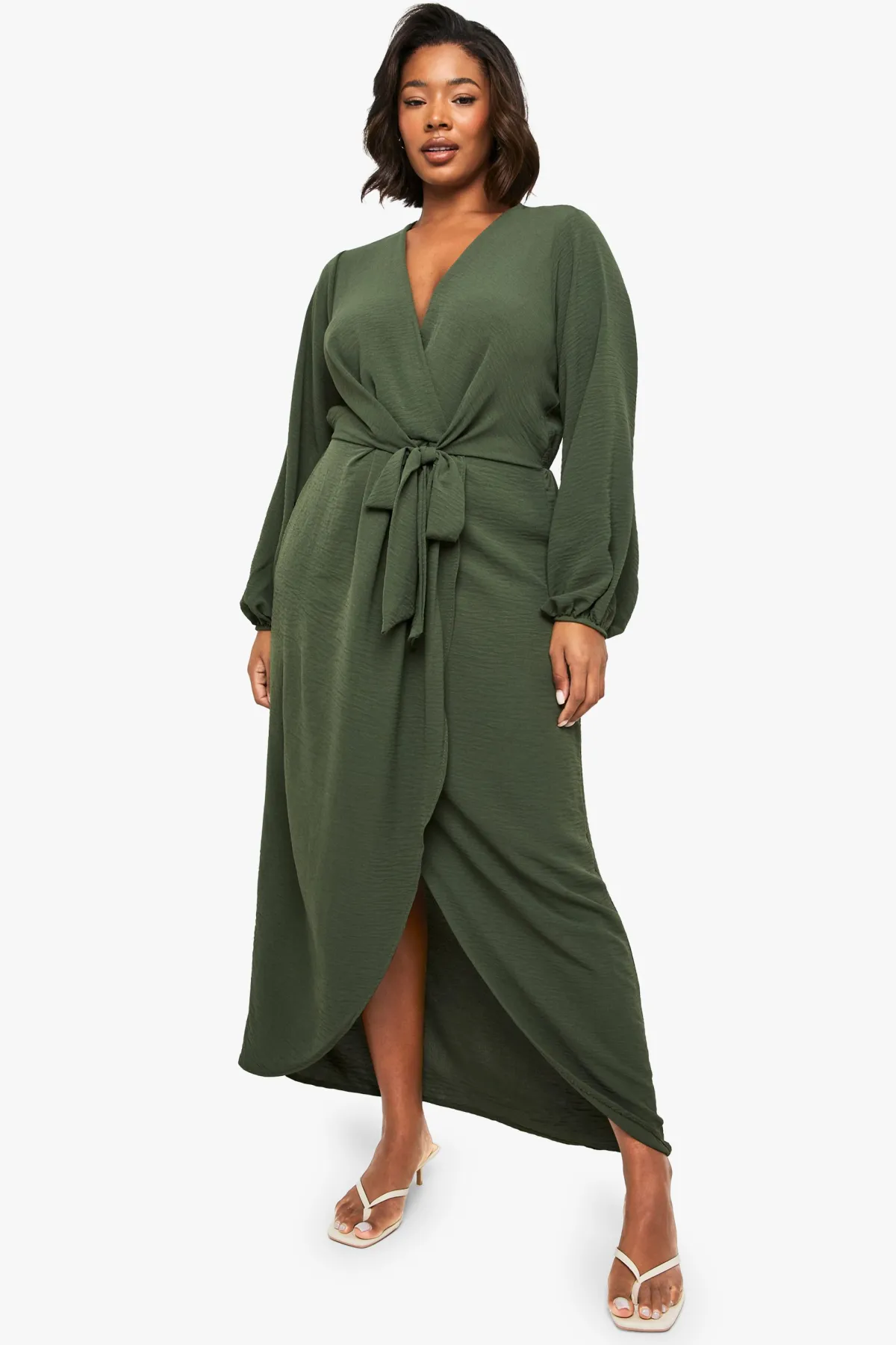 boohoo Robe maxi texturée à détails de nouage Plus<Femme Robes À Manches Longues|Robes