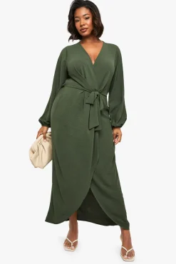 boohoo Robe maxi texturée à détails de nouage Plus<Femme Robes À Manches Longues|Robes