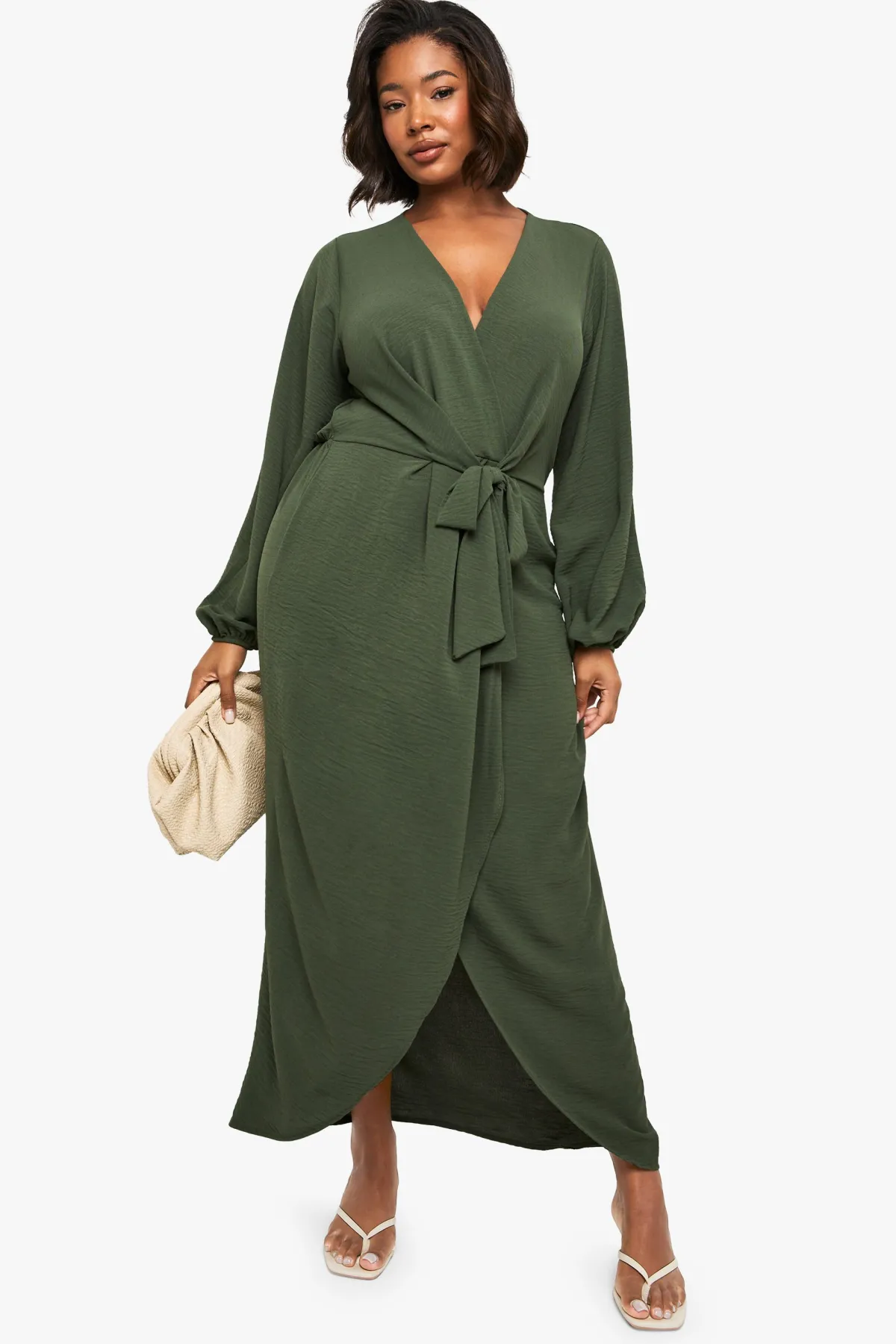 boohoo Robe maxi texturée à détails de nouage Plus<Femme Robes À Manches Longues|Robes