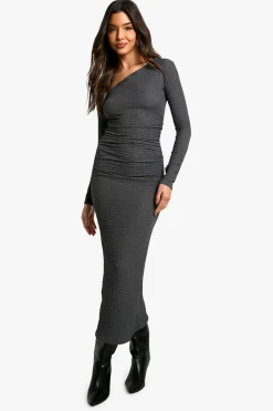 Robe maxi texturée froncée asymétrique