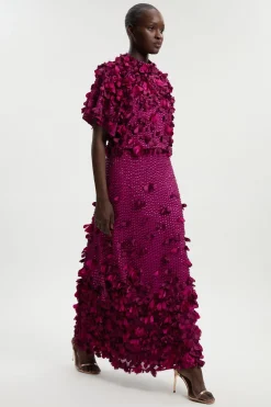 Robe maxi tissée à appliqué de cristal et manches d’ange