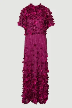 Robe maxi tissée à appliqué de cristal et manches d’ange