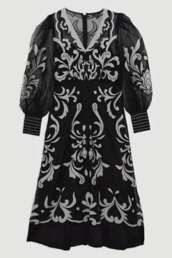 KarenMillen Robe Maxi Tissée à Appliques en Organdie Boutonnée pour Grandes Tailles<Femme Robes À Manches Longues|Robes