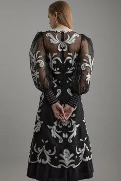 KarenMillen Robe Maxi Tissée à Appliques en Organdie Boutonnée pour Grandes Tailles<Femme Robes À Manches Longues|Robes