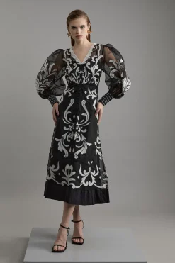 KarenMillen Robe Maxi Tissée à Appliques en Organdie Boutonnée pour Grandes Tailles<Femme Robes À Manches Longues|Robes