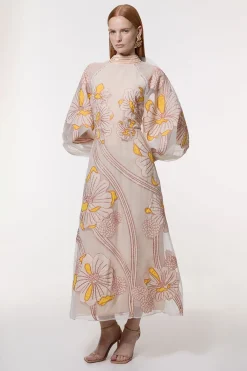 KarenMillen Robe Maxi Tissée à Appliqué Organdie Floral Graphique<Femme Toutes Les Robes|Robes Longues