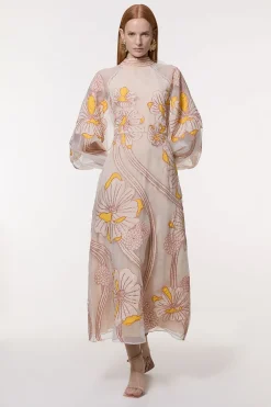 KarenMillen Robe Maxi Tissée à Appliqué Organdie Floral Graphique<Femme Toutes Les Robes|Robes Longues