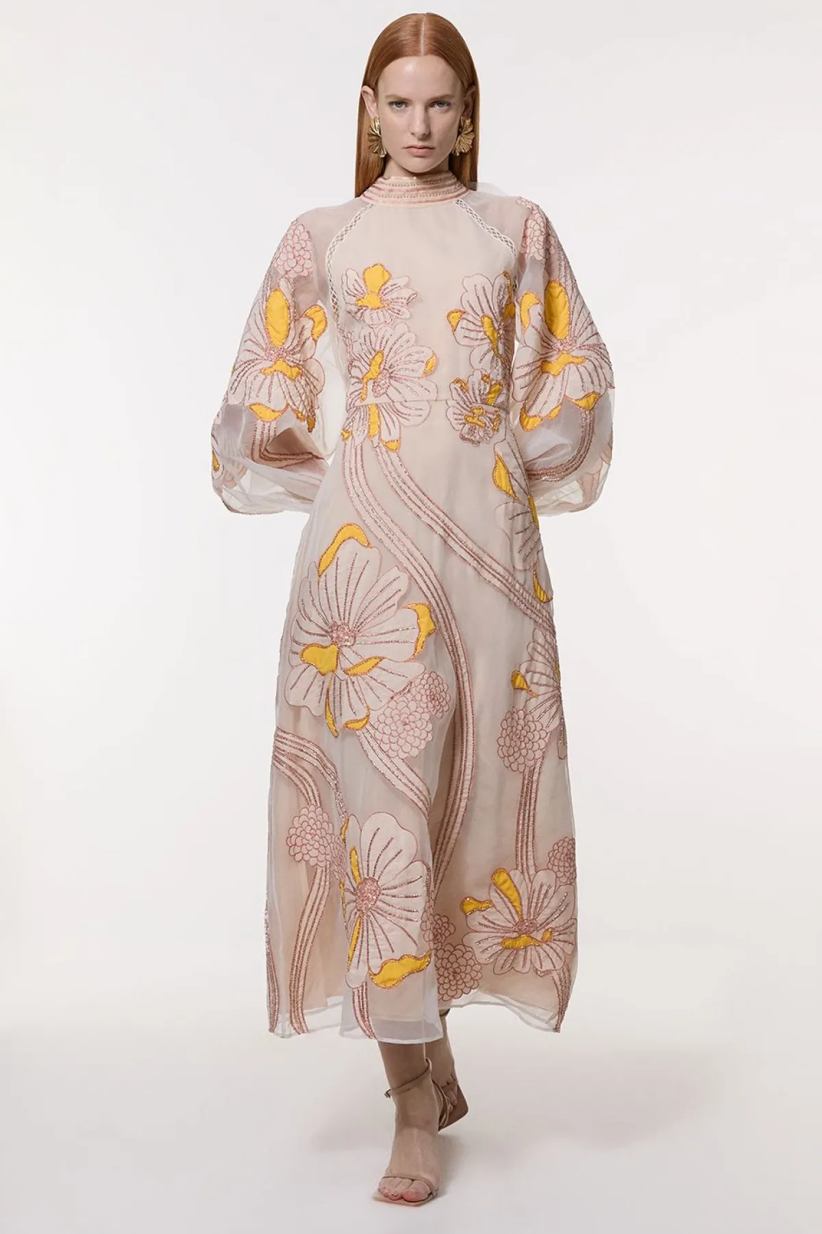 KarenMillen Robe Maxi Tissée à Appliqué Organdie Floral Graphique<Femme Toutes Les Robes|Robes Longues