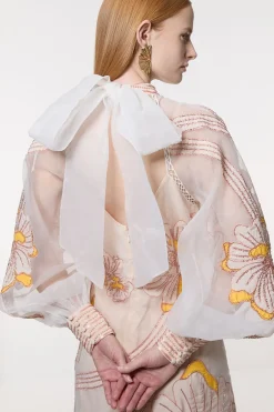 KarenMillen Robe Maxi Tissée à Appliqué Organdie Floral Graphique<Femme Toutes Les Robes|Robes Longues