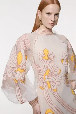 KarenMillen Robe Maxi Tissée à Appliqué Organdie Floral Graphique<Femme Toutes Les Robes|Robes Longues