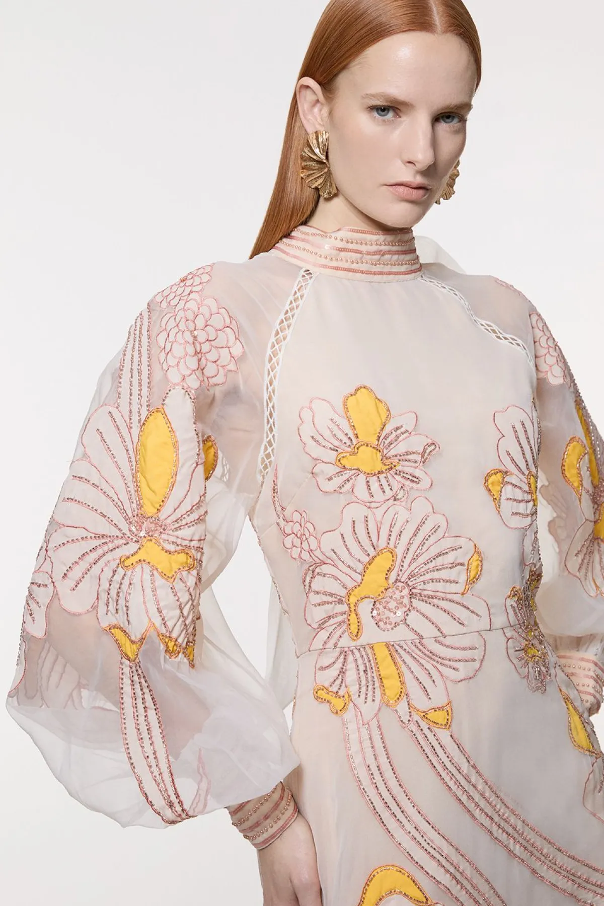 KarenMillen Robe Maxi Tissée à Appliqué Organdie Floral Graphique<Femme Toutes Les Robes|Robes Longues