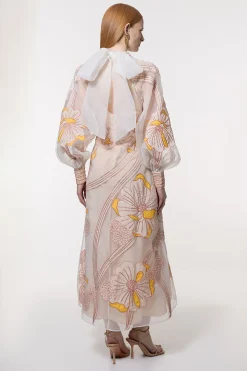 KarenMillen Robe Maxi Tissée à Appliqué Organdie Floral Graphique<Femme Toutes Les Robes|Robes Longues