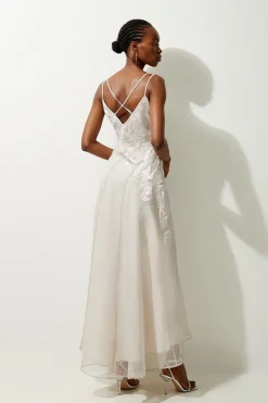 Robe Maxi Tissée à Appliqué Satiné