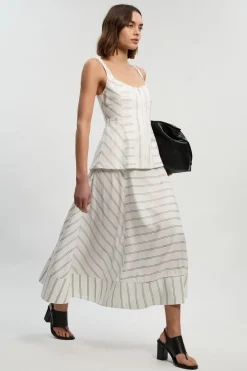 Robe Maxi Tissée À Basque Rayures Audacieuses En Coton Avec Bretelles Petite Taille