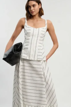 Robe Maxi Tissée À Basque Rayures Audacieuses En Coton Avec Bretelles Petite Taille