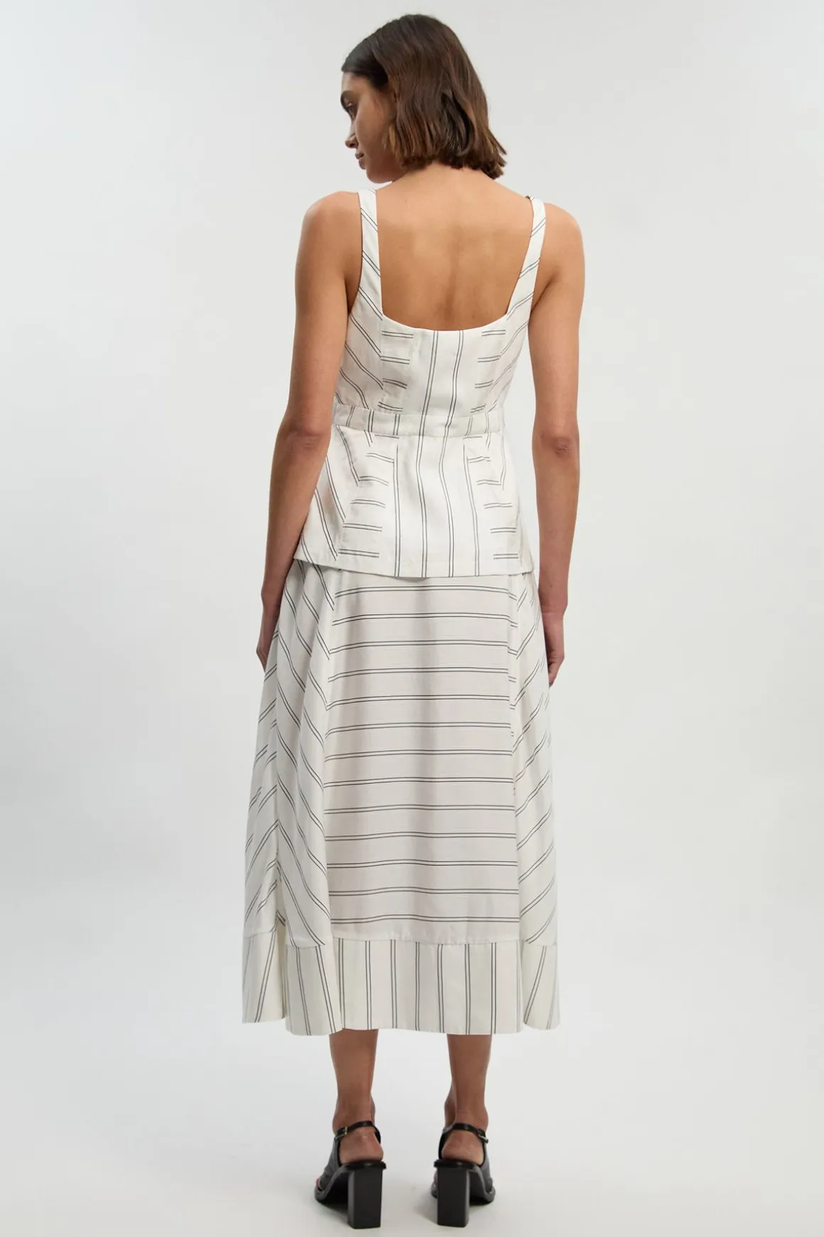 Robe Maxi Tissée À Basque Rayures Audacieuses En Coton Avec Bretelles Petite Taille