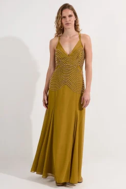 KarenMillen Robe maxi tissée à bretelles ornée Geo<Femme Robes|Robes Longues