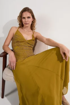 KarenMillen Robe maxi tissée à bretelles ornée Geo<Femme Robes|Robes Longues