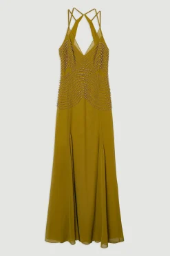 KarenMillen Robe maxi tissée à bretelles ornée Geo<Femme Robes|Robes Longues